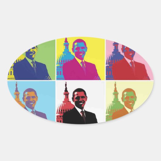 President Obama Pop Art Ovale Sticker (Voorkant)