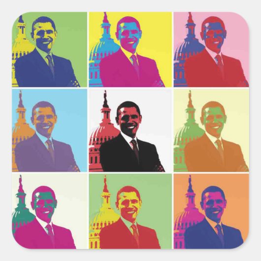 President Obama Pop Art Vierkante Sticker (Voorkant)
