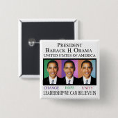 PRESIDENT OBAMA VIERKANTE BUTTON 5,1 CM (Voorkant /achterkant)