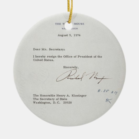 President Richard M. Nixon — Ontslagbrief Keramisch Ornament (Voorkant)