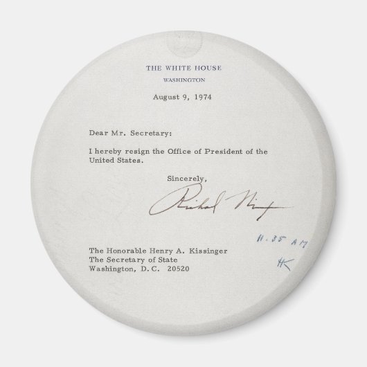 President Richard M. Nixon — Ontslagbrief Magneet (Voorkant)