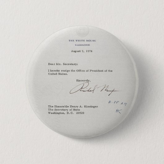 President Richard M. Nixon — Ontslagbrief Ronde Button 5,7 Cm (Voorkant)