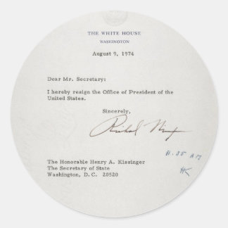 President Richard M. Nixon — Ontslagbrief Ronde Sticker