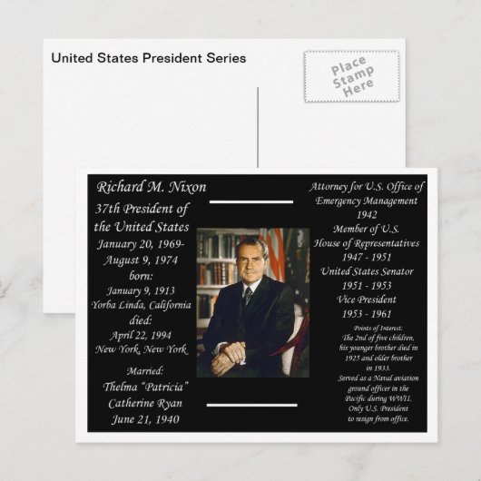 President Richard Nixon Briefkaart (Voorkant / Achterkant)