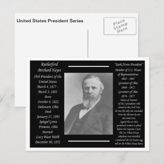 President Rutherford B Hayes Briefkaart (Voorkant / Achterkant)