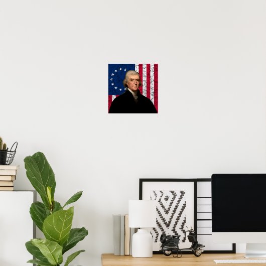 President Thomas Jefferson en de Amerikaanse vlag Poster (Thuiskantoor)