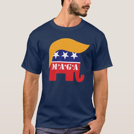 President Trump 2024 GOP Olifantenhaar Logo MAGA T-shirt (Voorkant)