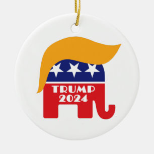 President Trump 2024 Republican Elephant Hair Logo Keramisch Ornament