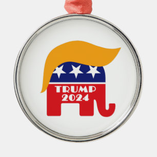 President Trump 2024 Republican Elephant Hair Logo Metalen Ornament