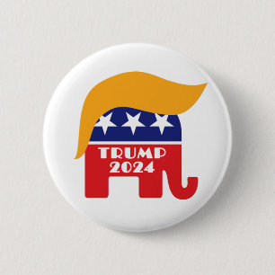 President Trump 2024 Republikeinse Olifant Haar Lo Ronde Button 5,7 Cm