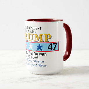 President Trump 45 47 Geometrisch rood wit blauw Mok