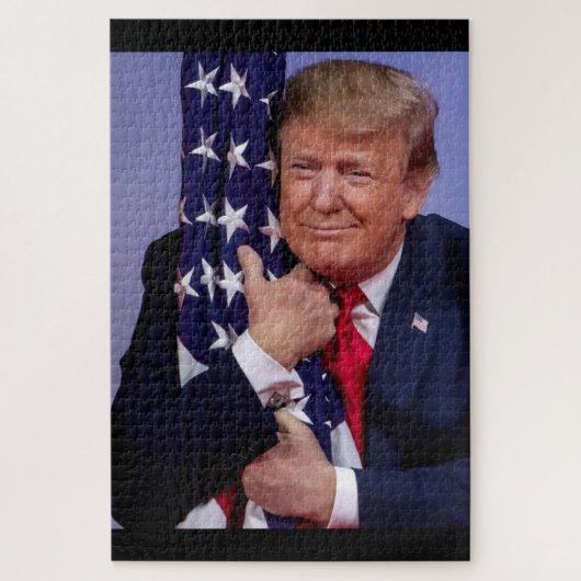 President Trump beklaagt Amerikaanse vlag Legpuzzel (Verticaal)