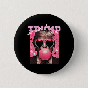 President Trump die bubbelgom blaast Funny Roze Bu Ronde Button 5,7 Cm