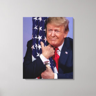 President Trump die de vlag van het land sleept Canvas Afdruk