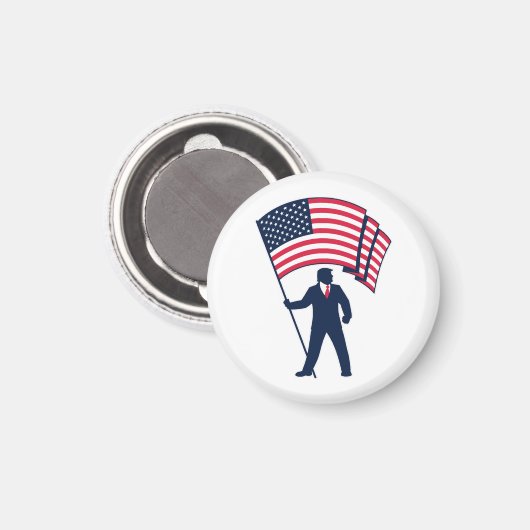 President Trump Draagt de Vlag van de VS Magneet (Voorkant / Achterkant)