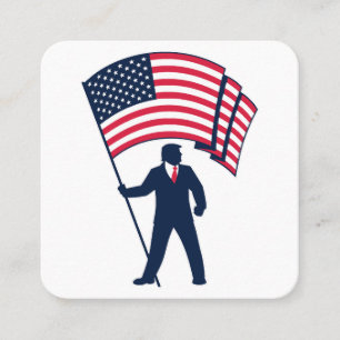 President Trump Draagt de Vlag van de VS Vierkante Visitekaartje