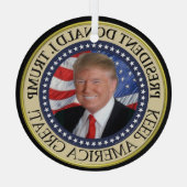 President Trump-foto Presidentieel zegel Glas Ornament (Achterkant)