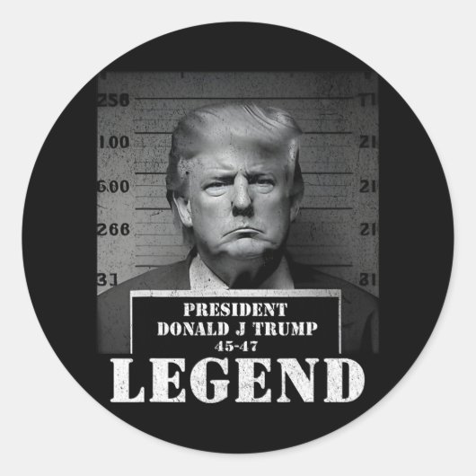 President Trump Legend Mugshot Ronde Sticker (Voorkant)