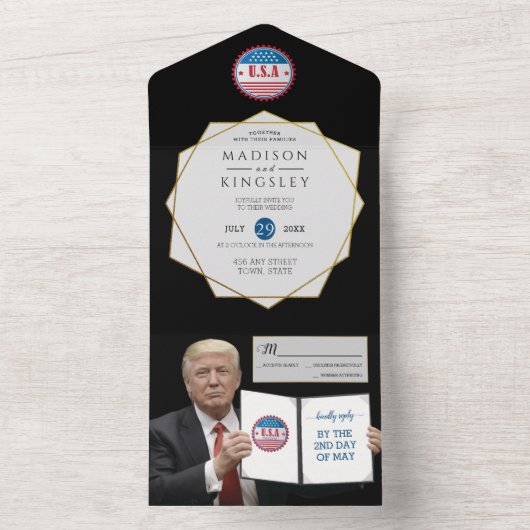 President Trump 🇺🇸✨ Patriottische bruiloft Custo All In One Uitnodiging (Binnen)