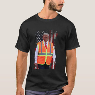 President Trump Vuilniswagen Werknemer Vest Vlag V T-shirt