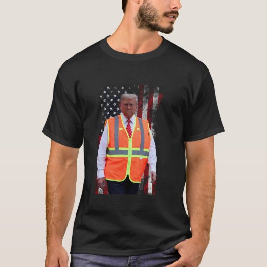 President Trump Vuilniswagen Werknemer Vest Vlag V T-shirt (Voorkant)