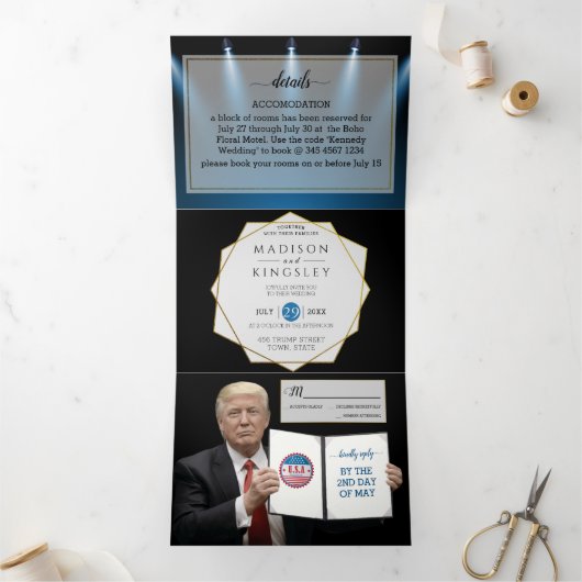 President Trump Wedding Tri-Fold Uitnodiging (Binnen)