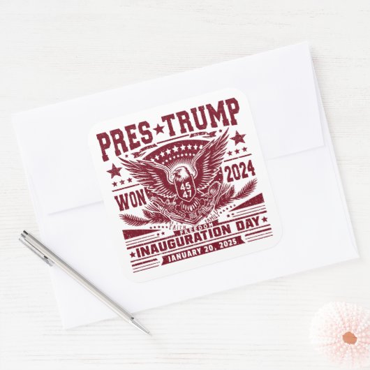 President Trump wint 2024 Vierkante Sticker (Envelop)