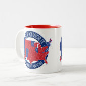 President Verkozen Trump Won Red White Blue Coffe  Tweekleurige Koffiemok (Voorkant links)