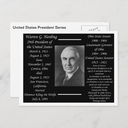 President Warren G Harding Briefkaart (Voorkant / Achterkant)