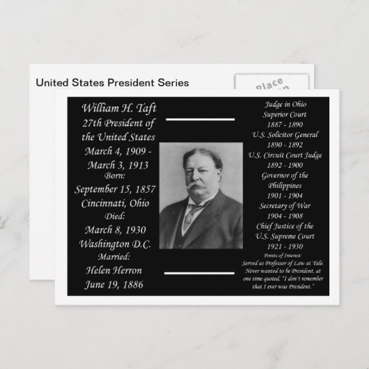 President William H Taft Briefkaart (Voorkant / Achterkant)