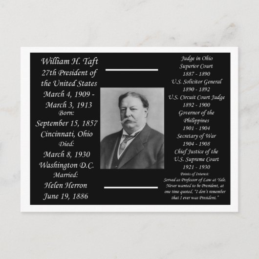 President William H Taft Briefkaart (Voorkant)