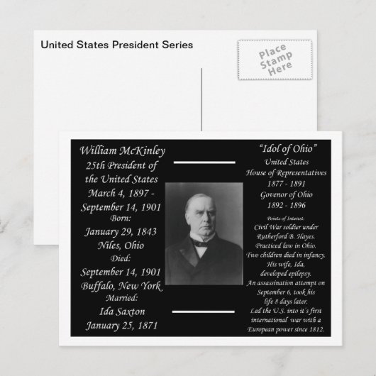 President William McKinley Briefkaart (Voorkant / Achterkant)