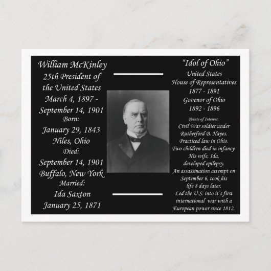 President William McKinley Briefkaart (Voorkant)