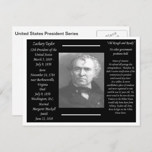 President Zachary Taylor Briefkaart (Voorkant / Achterkant)