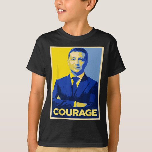 President Zelensky Courage - Retro stand met UKRA T-shirt (Voorkant)