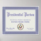 Presidentiële 'Pardon Certification Funny' Poster (Voorkant)