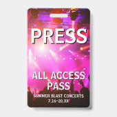 PRESS All Access Pass Concert Evenement Badge (Voorzijde)