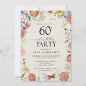 Pressed Flowers 60e Verjaardagsfeestje Elegant Pin Kaart (Voorkant)