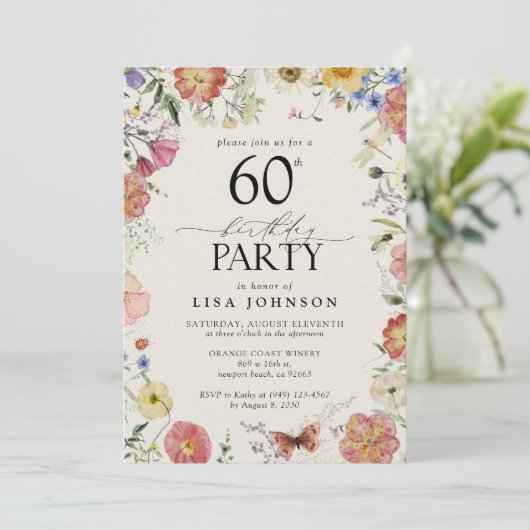 Pressed Flowers 60e Verjaardagsfeestje Elegant Pin Kaart (Staand voorkant)