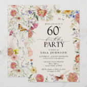 Pressed Flowers 60e Verjaardagsfeestje Elegant Pin Kaart (Voorkant / Achterkant)