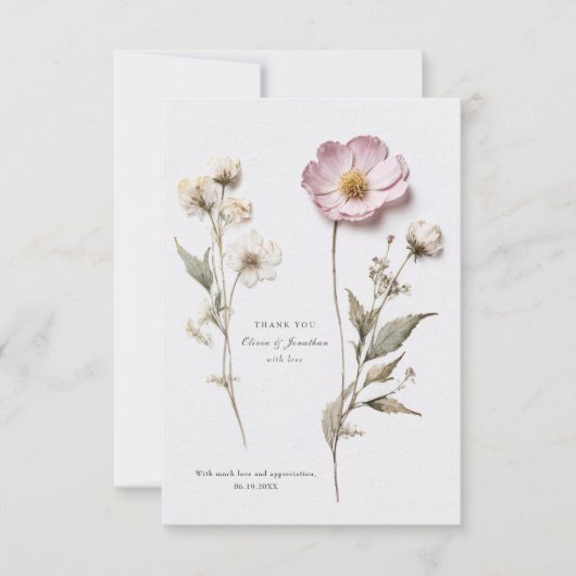 Pressed Flowers Bruiloft Dank u kaart (Voorkant)