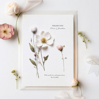 Pressed Flowers Bruiloft Dank u kaart