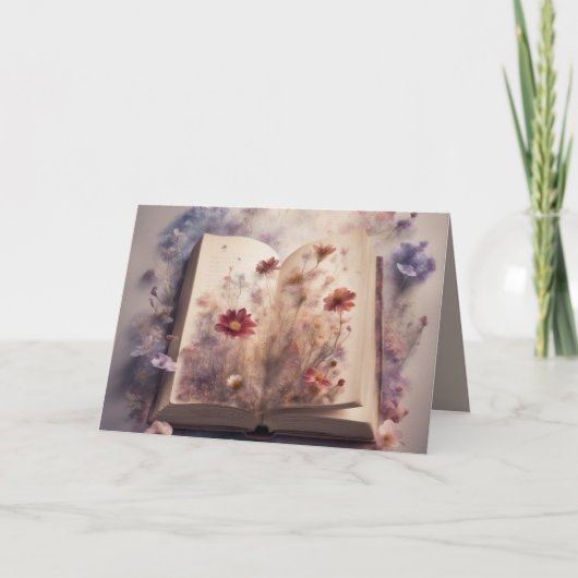 Pressed flowers growing from a book Birthday Kaart (Voorkant)