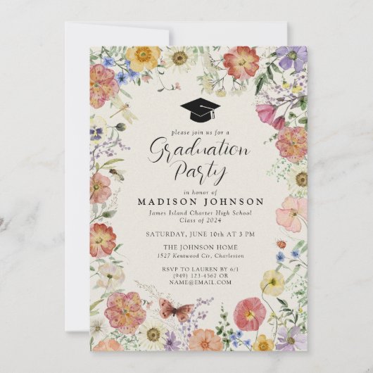 Pressed Flowers High School afstudeerfeest Kaart (Voorkant)