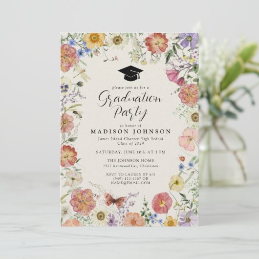 Pressed Flowers High School afstudeerfeest Kaart (Staand voorkant)