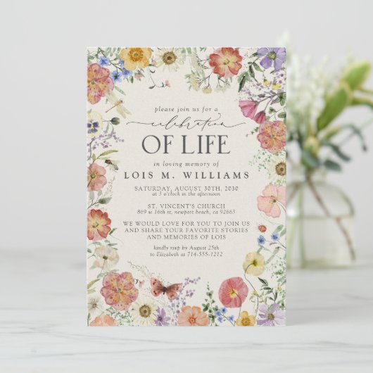 Pressed Flowers Viering van het leven Kaart (Staand voorkant)