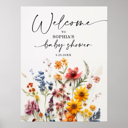 Pressed Flowers Wildflower Baby shower Welkom Poster (Voorkant)