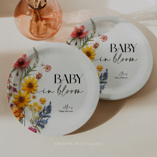 Pressed Flowers Wildflower Boho Baby shower Papieren Bordje