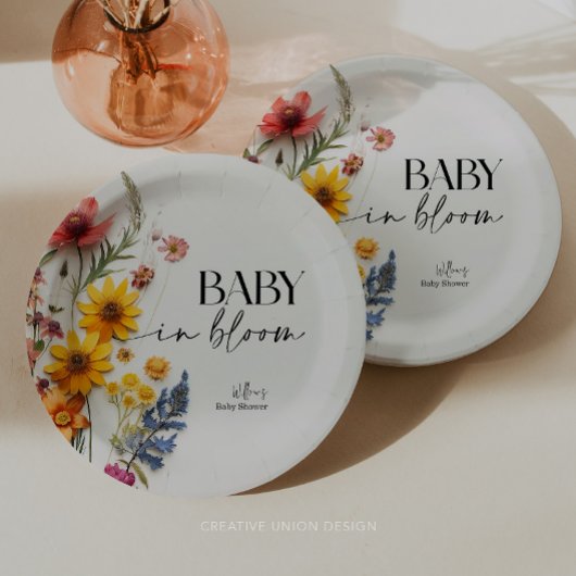 Pressed Flowers Wildflower Boho Baby shower Papieren Bordje