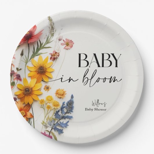 Pressed Flowers Wildflower Boho Baby shower Papieren Bordje (Voorkant)